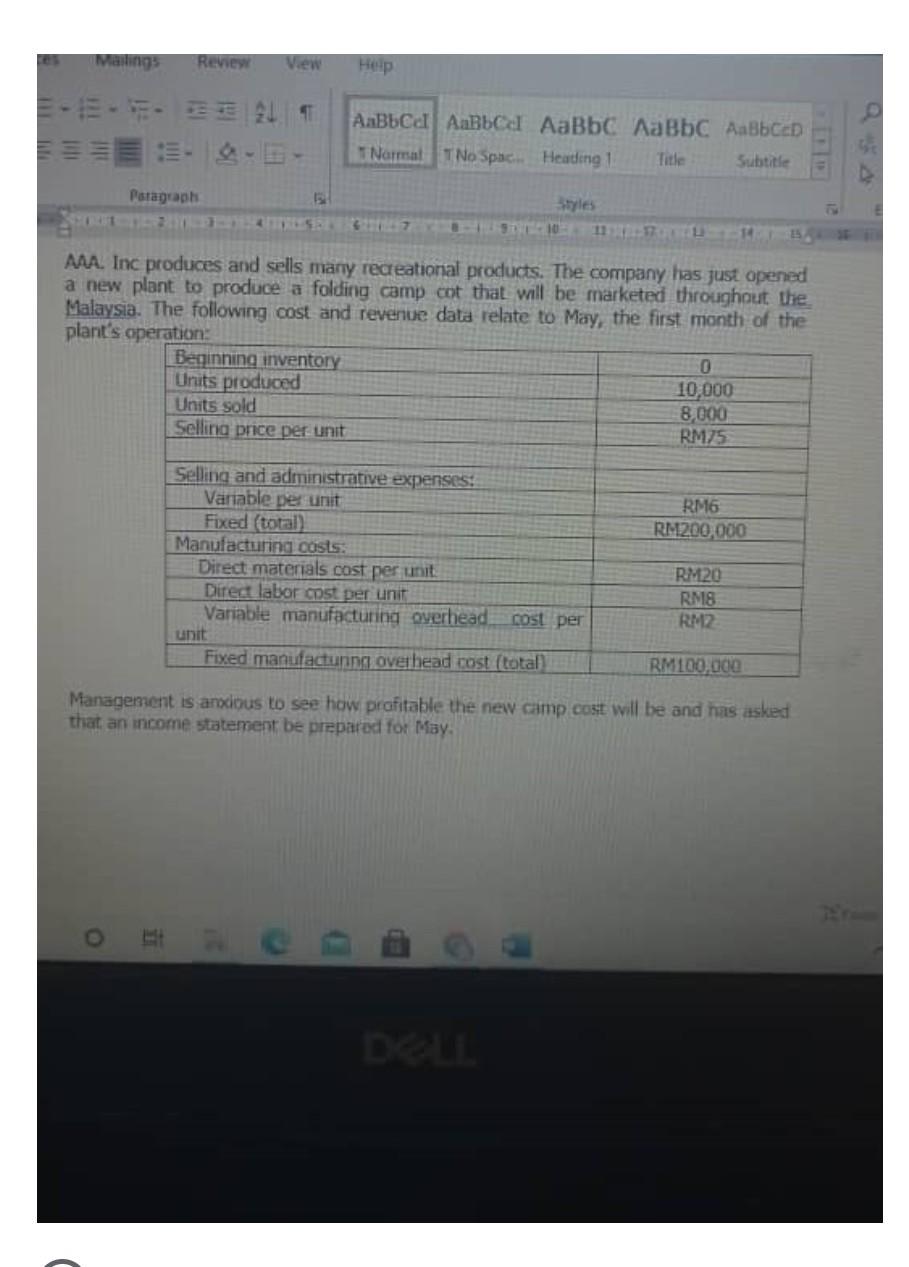  1. The unit product cost under absorption method is____ 2. What