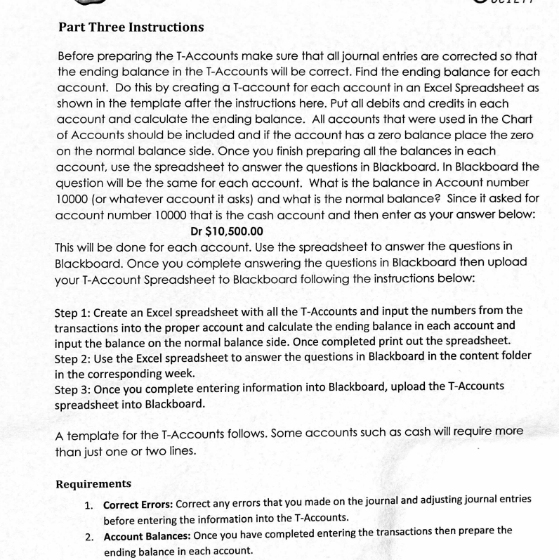 finished entering the journal entries into Blackboard you will upload your Excel