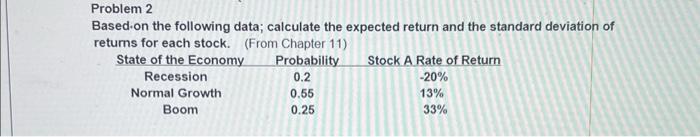 PLEASE SHOW ALL WORK!! Problem 2 Based.on the following data; calculate the