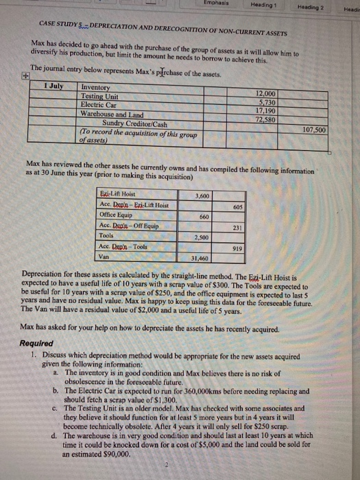  Emphasis Heading 1 Heading 2 Header CASE STUDY-DEPRECIATION AND DERECOGNITION OF