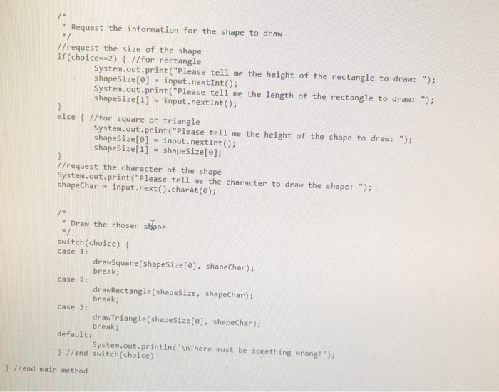 size, char ch) private static void drawTriangle(int size, charch) and the method
