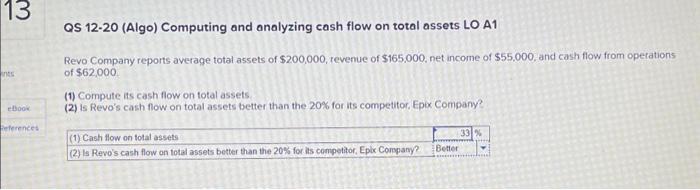  QS 12-20 (Algo) Computing and analyzing cash flow on total assets
