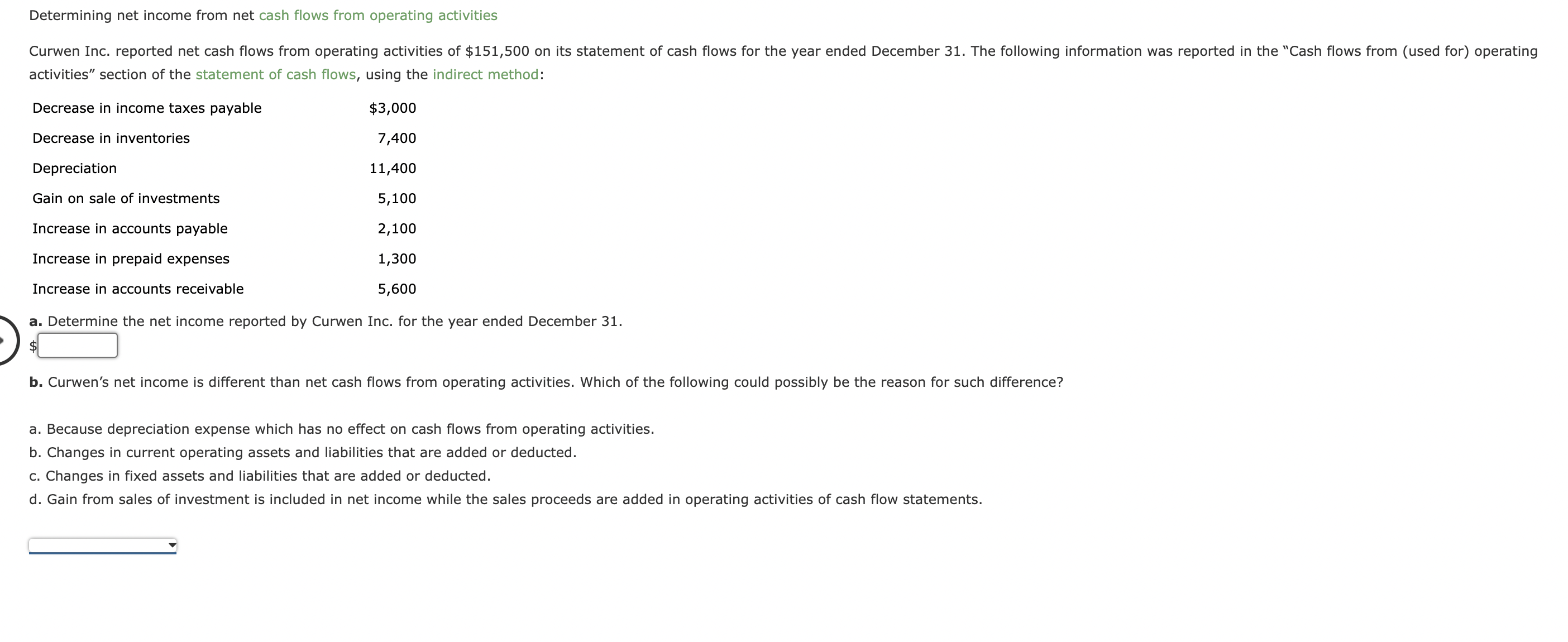  Determining net income from net cash flows from operating activities activities"