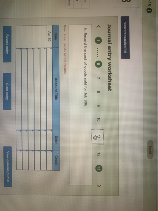 31 Direct materials Direct labor Applied overhead Costs during April Direct materials