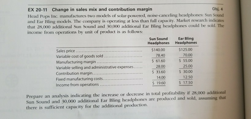 help please. Thanks Obj. 4 EX 20-11 Change in sales mix