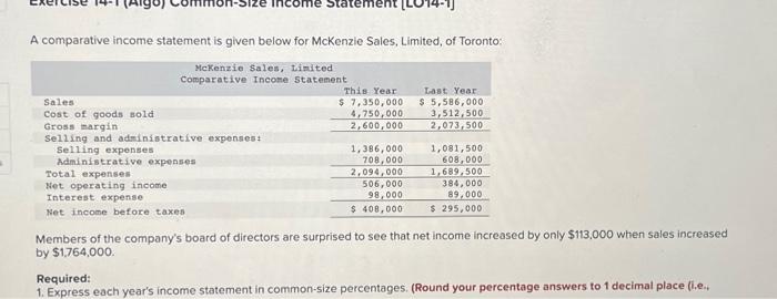  A comparative income statement is given below for McKenzie Sales, Limited,