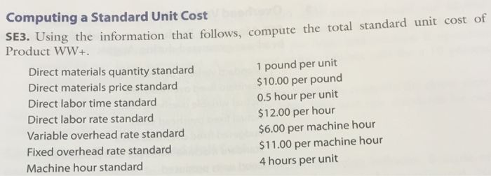  Computing a Standard Unit Cost SE3. Using the information that follows,