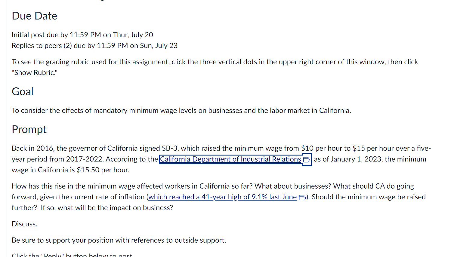  Initial post due by 11:59 PM on Thur, July 20 Replies