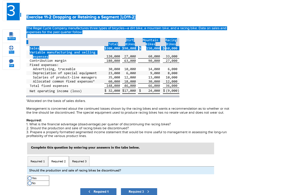Cycle Company manufactures three types of bicycles-a dirt bike, a mountain bike,
