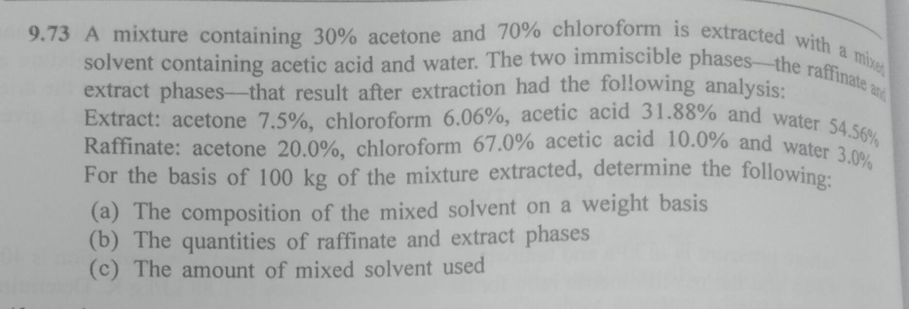  9.73 A mixture containing 30% acetone and 70% chloroform is extracted
