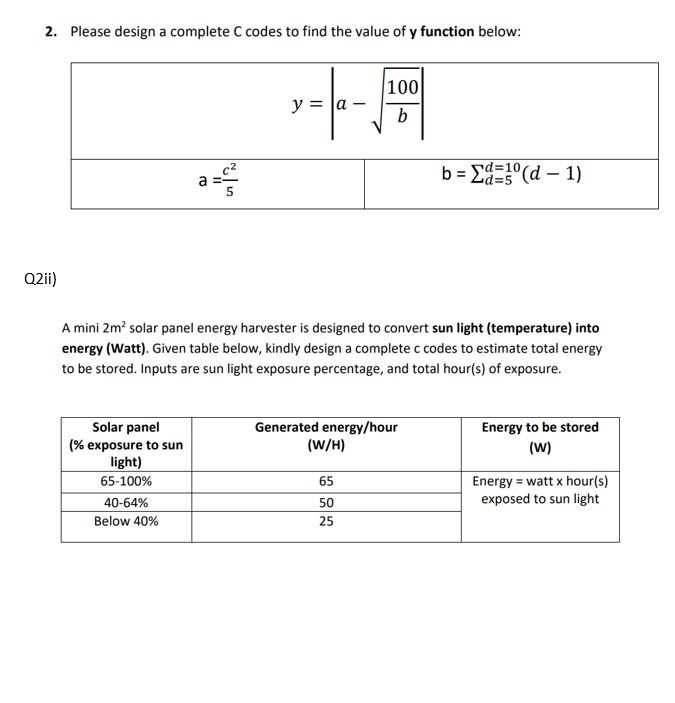  PLEASE DEVELOP APPROPRAITE C CODES FOR ABOVE STATEMENTS 2. Please design