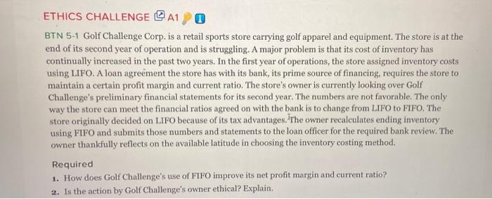  ETHICS CHALLENGE 10 BTN 5-1 Golf Challenge Corp. is a retail