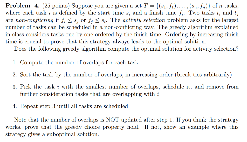  Problem 4 (25 points) Suppose you are given a set T-{(s1,