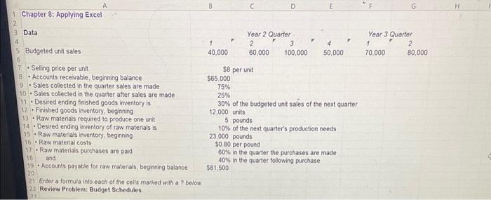 Fill in all the information below using cell refrences in the
