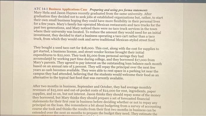  ATC 14-1 Business Applications Case Preparing and using pro forma statements