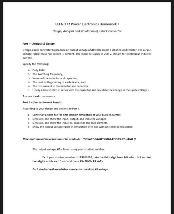 please solve e, f EEEN 372 Power Electronics Homework ! Design, Analysis