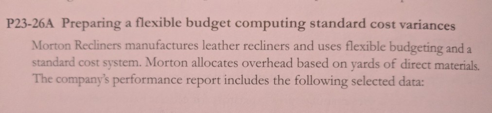 part 1 only P23-26A Preparing a flexible budget computing standard cost