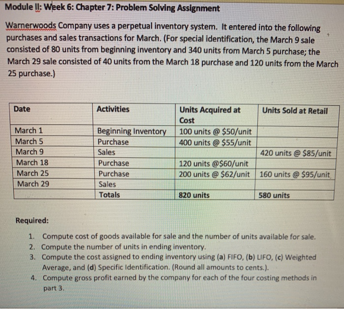  Module II: Week 6: Chapter 7: Problem Solving Assignment Warnerwoods Company