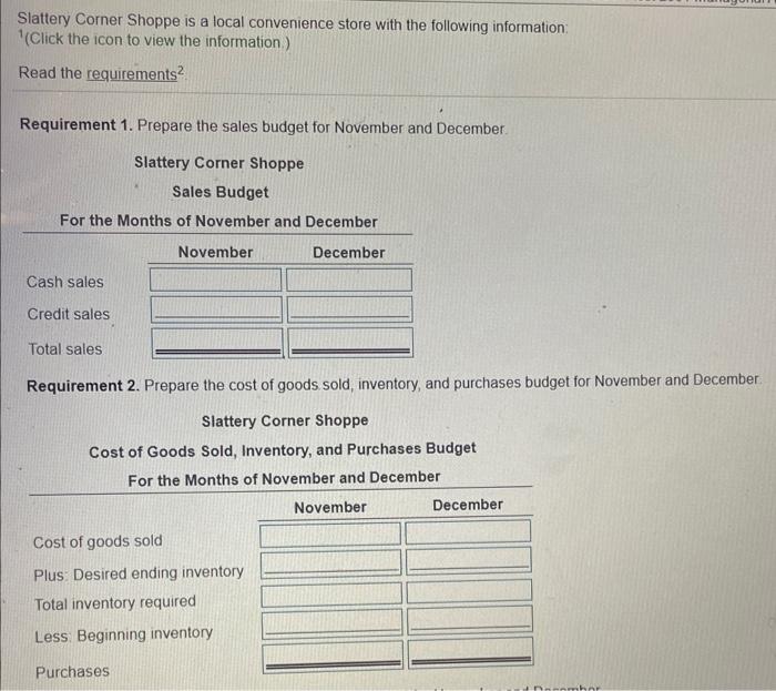 please do the 4 requirements Slattery Corner Shoppe is a local convenience