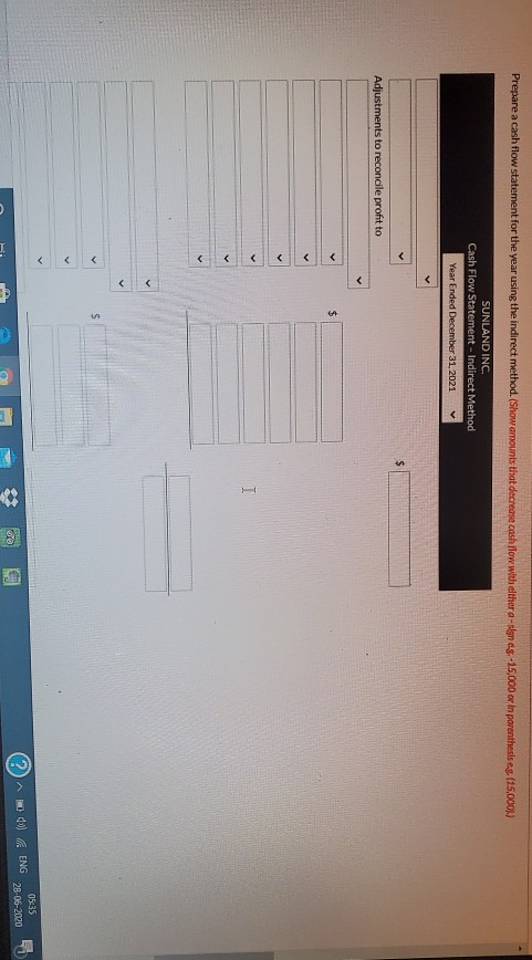 boxes Presented below is the comparative balance sheet for Sunland Inc, a
