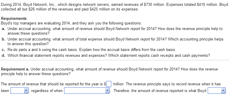 During 2014. Boyd Network. Inc., which designs network servers, earned revenues