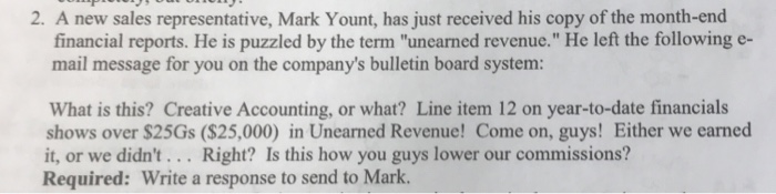  2. A new sales representative, Mark Yount, has just received his