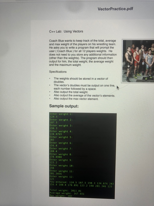  Vector Practice.pdf C++ Lab: Using Vectors Coach Blue wants to keep