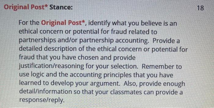  Original Post* Stance: 18 For the Original Post*, identify what you