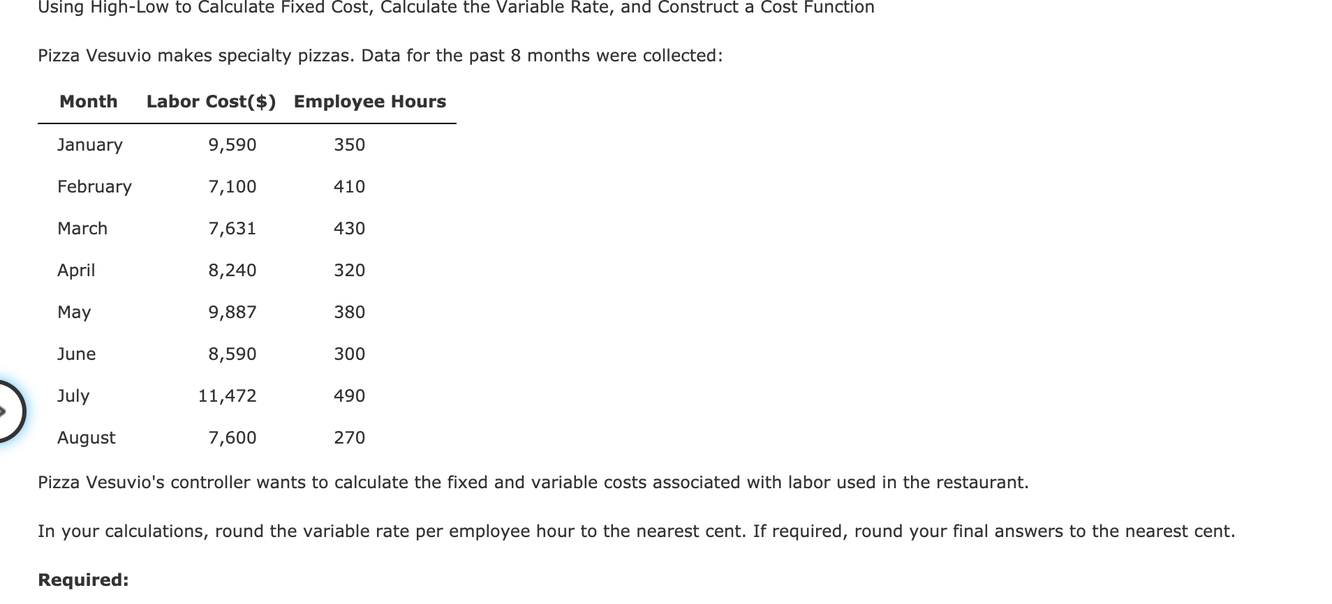  Using High-Low to Calculate Fixed Cost, Calculate the Variable Rate, and