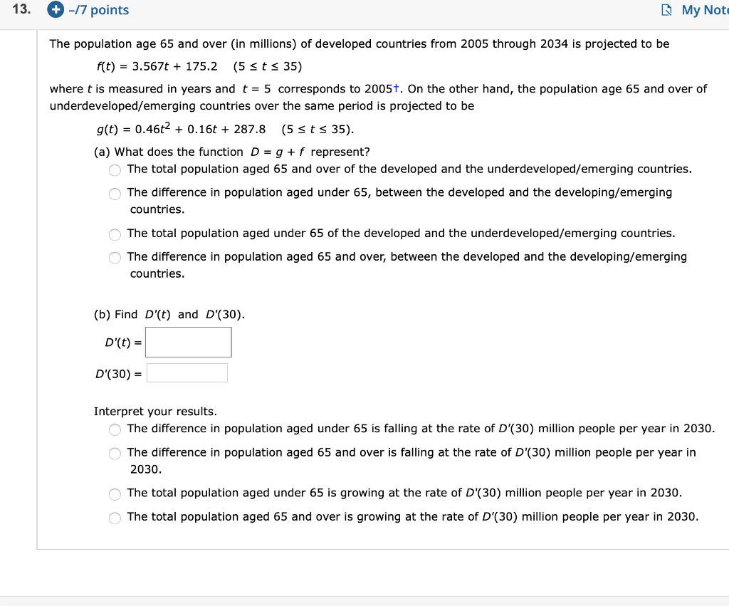  13. + -17 points My Note The population age 65 and
