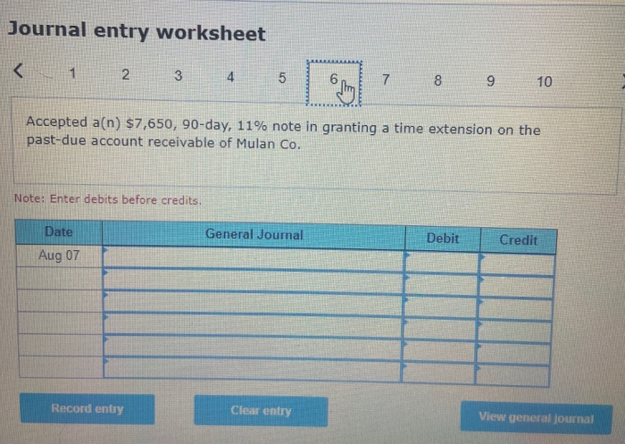 note. May 31 Midnight Co. dishonored its note. Aug. 7 Accepted a(n)