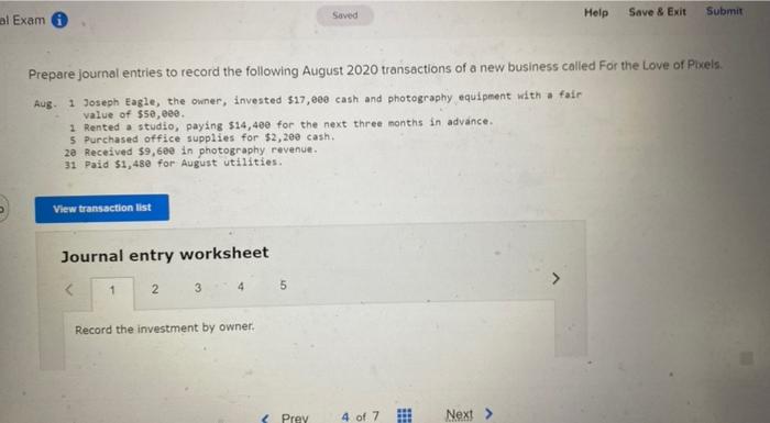 please help me a-sp Prepare journal entries to record the following August