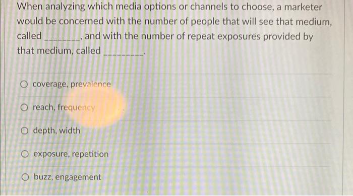  When analyzing which media options or channels to choose, a marketer