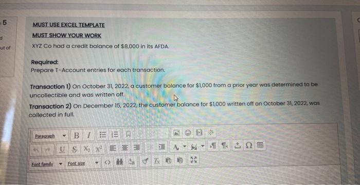 answer please MUST USE EXCEL TEMPLATE MUST SHOW YOUR WORK XYZ Co