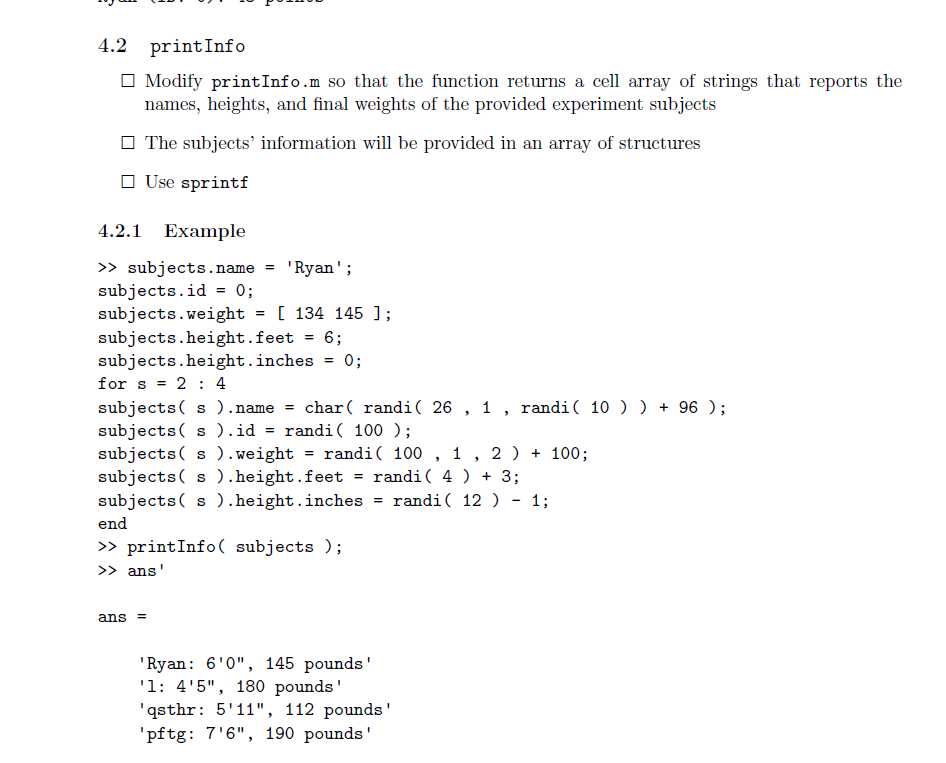 Matlab help! What do I do to display the given information?