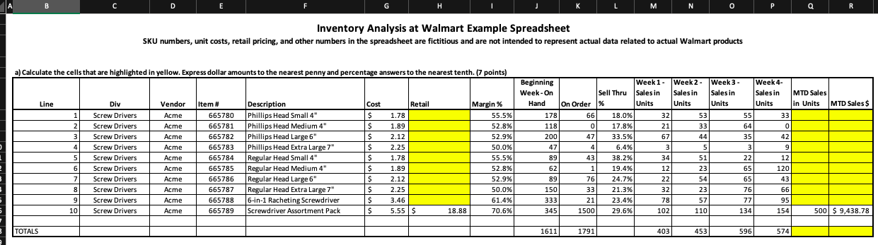 Use Excel formulas to complete the calculations and then answer the short-answer