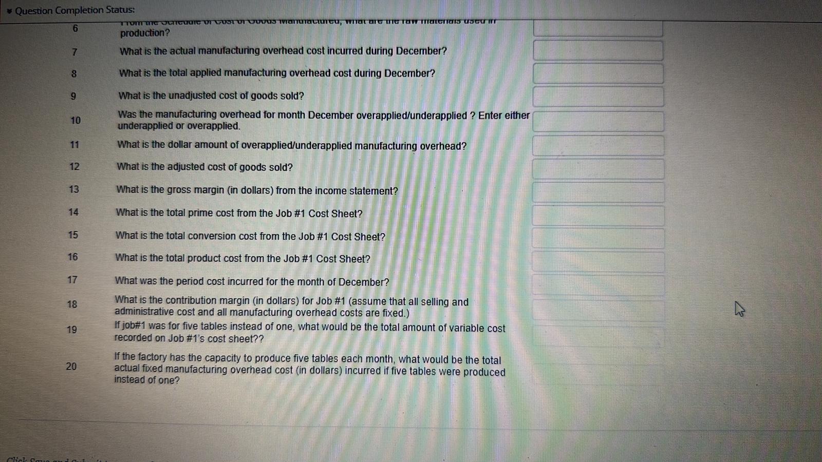 and build the tables. The company does not have indirect materials. You