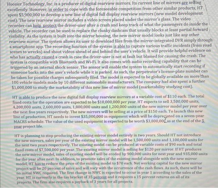 PLEASE HELP!! due tonight I REALLY NEED HELP ASAP!! Hoosier Technology, Inc,