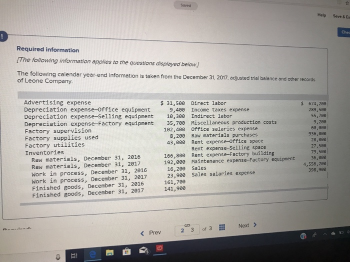 14 q2 Saved Help Save & Ex Chec Required information The