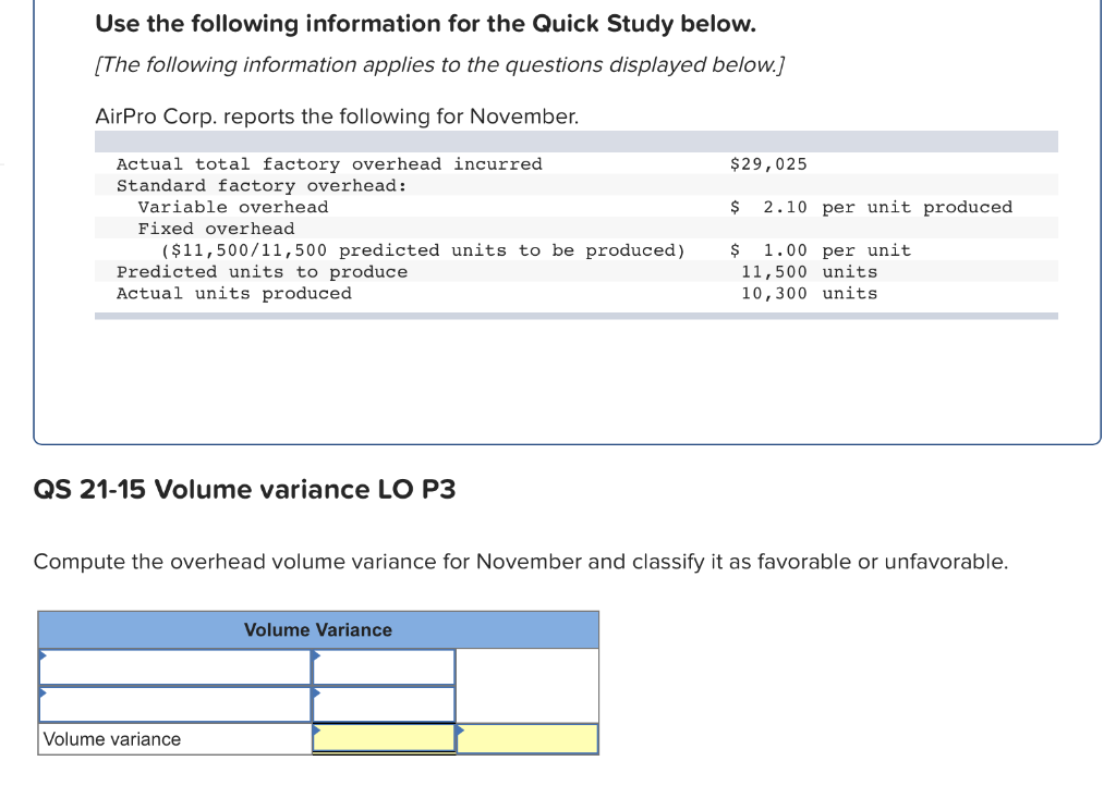  Use the following information for the Quick Study below. [The following