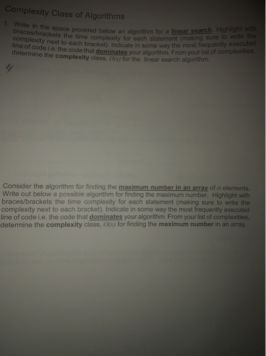  This is for java class. Complexity Class of Algorithms 1. Write