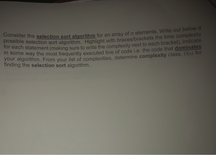 complexity for each complexity next to each bracket). Indicate in some way