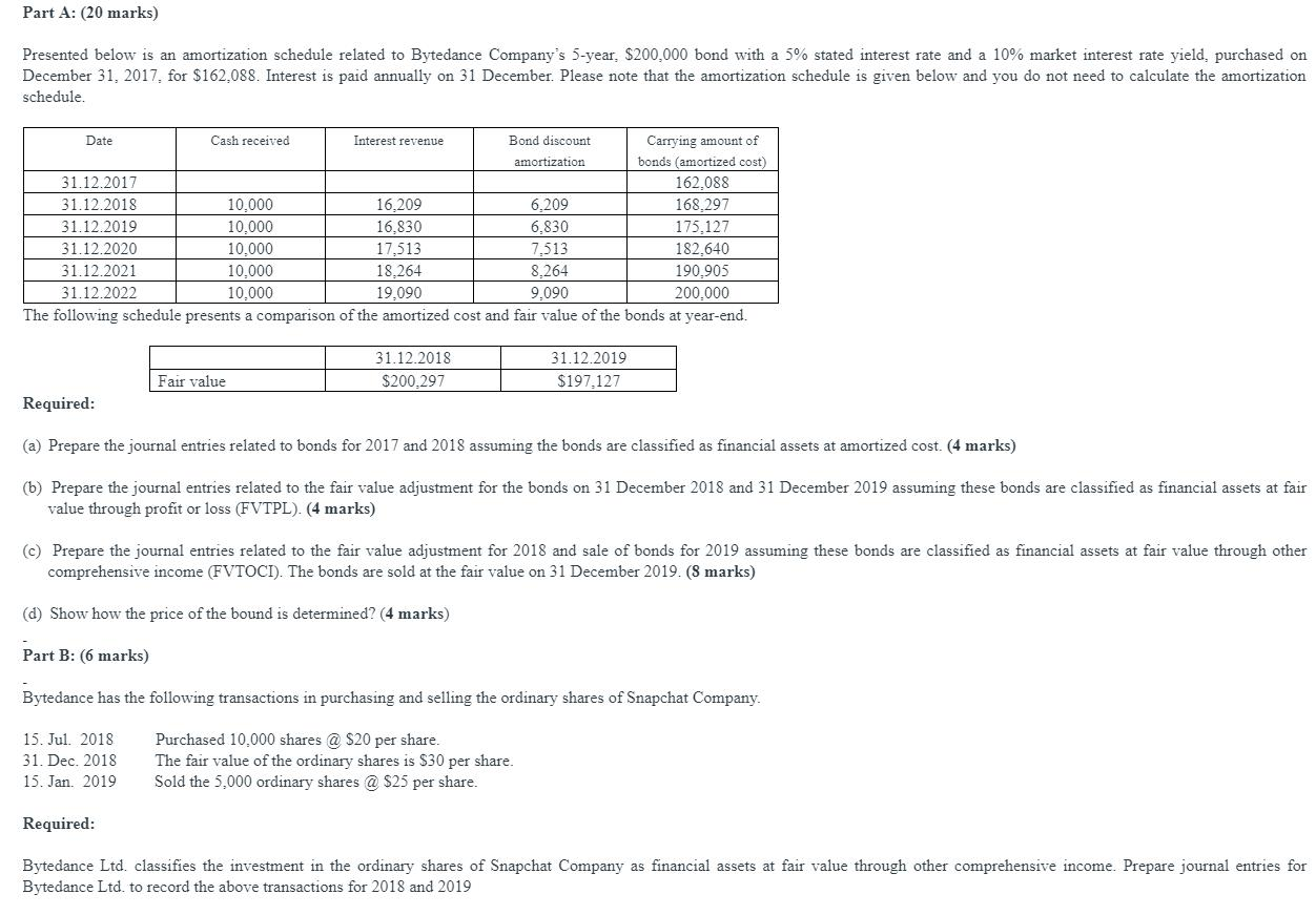  Part A: (20 marks) Presented below is an amortization schedule related