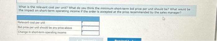 the minimum short-term bid price per unit should be? What would be