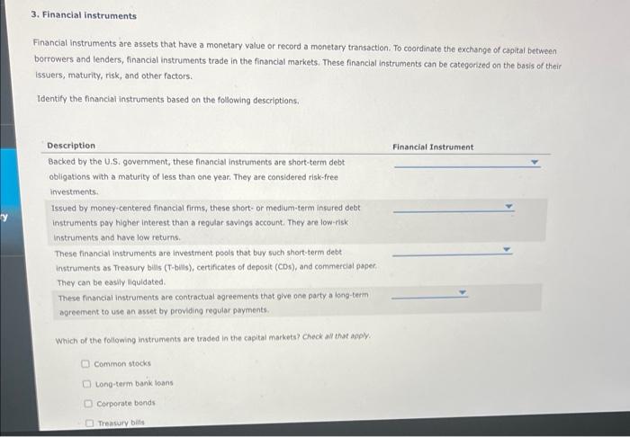  3. Financial instruments Financial instruments are assets that have a monetary