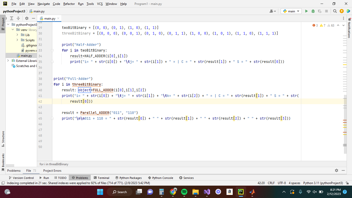 logic statements. Write a program that implements a parallel adder that is