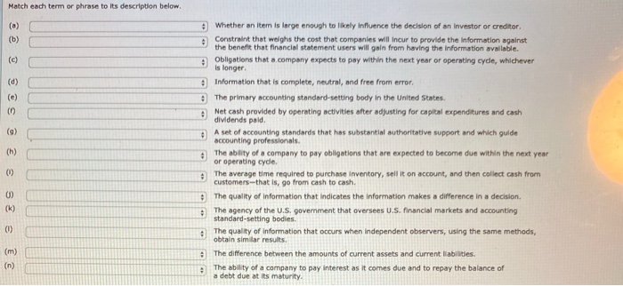  Match each term or phrase to its description below. (b) (d)