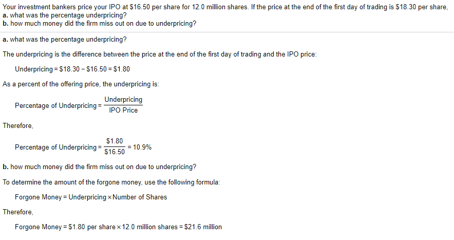 problem for reference. 20. Your investment bankers price your IPO at $15.43