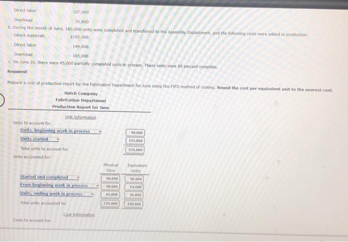 obtained for the Fabrication Department for me a: Work in process, June