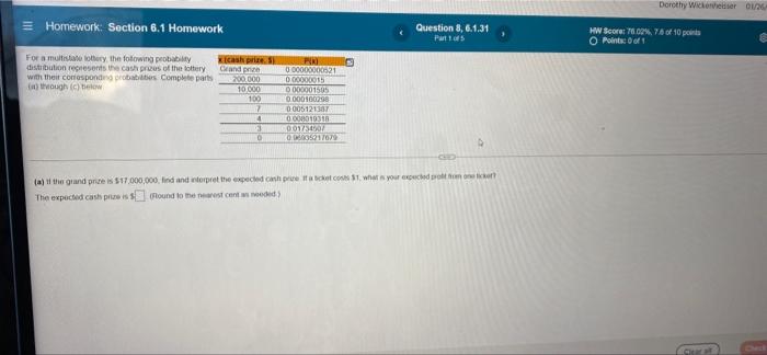  Dorothy Wheer 01 = Homework: Section 6.1 Homework Question 8, 6.1.31